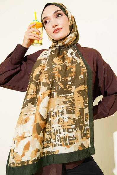Kamuflaj Desenli Bambu Kraş Şal Haki -05 - Resim 2