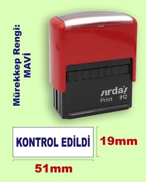 Kontrol Edildi Kaşesi, 912 (51mmx19mm) Mavi Keçeli Otomatik Kaşe