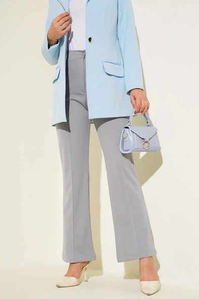 Çımalı Bel Düğmeli Pantolon Gri - Resim 2