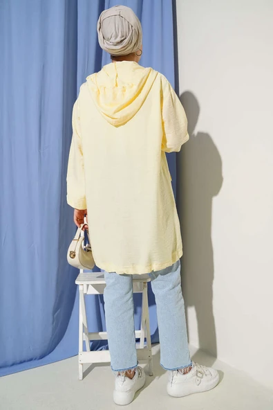 Çift Cepli Kapüşonlu Kap Sarı - Resim 3