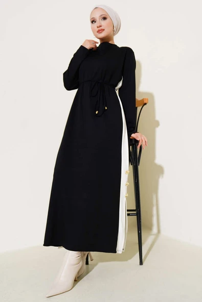 Garnili İp Kuşaklı Loyşa Elbise Siyah