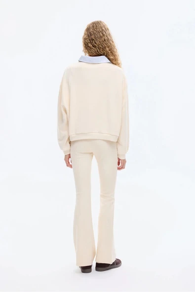 Quzu Gömlek Yakalı Önü Düğmeli Kadın Sweatshirt - 5