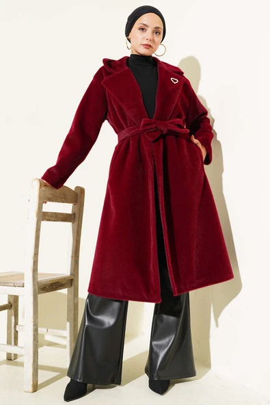 Goldfox Kuşaklı Kaşe Kaban Bordo - Resim 2