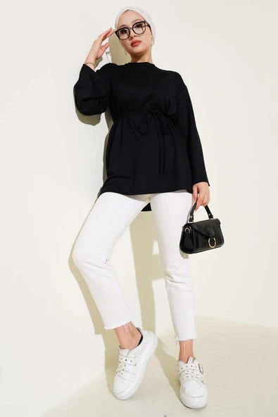 İspanyol Kol Bağcıklı Tunik Siyah - Resim 2