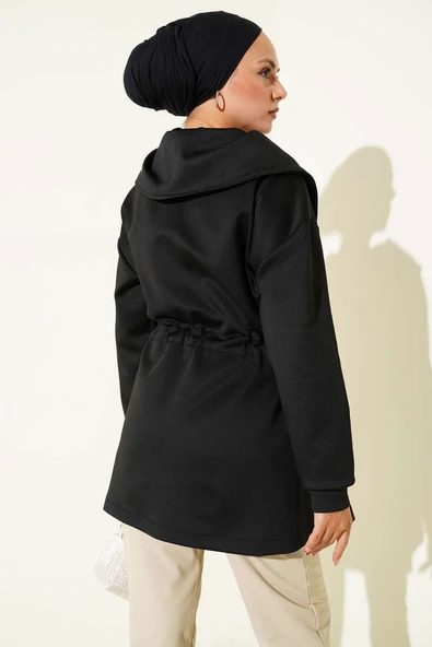 Büzgü Detaylı Fermuarlı Kap Siyah - Resim 3