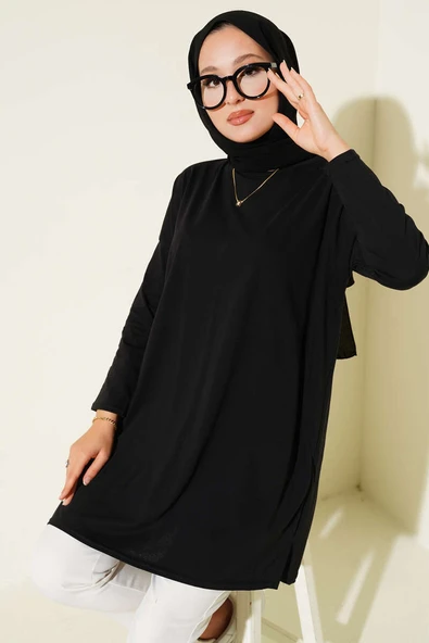 Yan Yırtmaçlı Basic Tunik Siyah ürün görseli 1