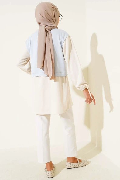 Bilekleri Tünelli Garnili Tunik Bebe Mavi - Resim 3