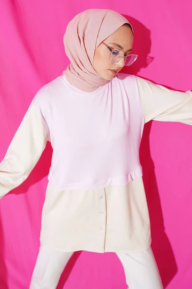 Bilekleri Tünelli Garnili Tunik Pembe ürün görseli