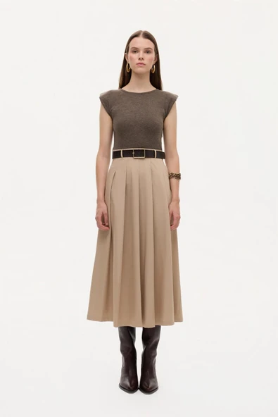 Quzu Vatkalı Kontrast Elbise - Resim 4