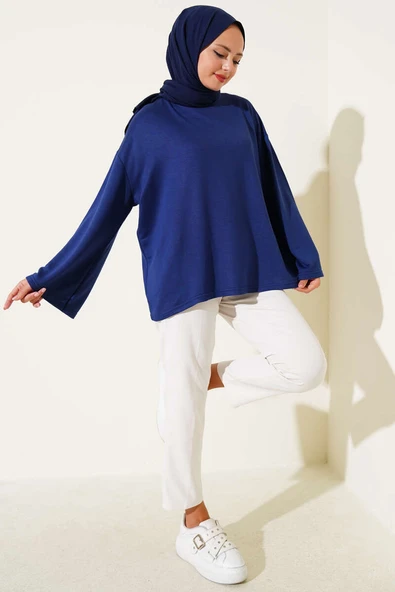 Loyşa Düşük Omuz Basic Tunik Lacivert - Resim 2