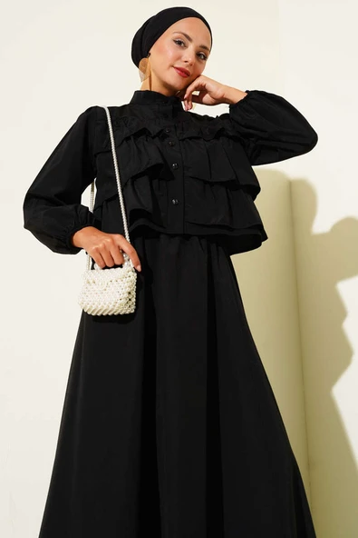 Fırfır Detaylı Etekli İkili Takım Siyah - Resim 2
