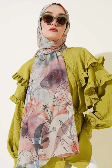 Lilyum Desen Ebruli Şal Latte ürün görseli 1