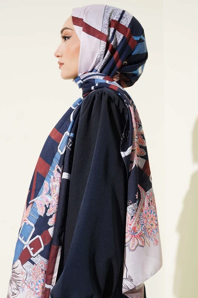 Kemer Desenli Soft Şal Lacivert - Resim 3