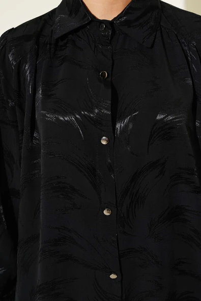 Jakar Fırça Desenli Gömlek Siyah - Resim 4