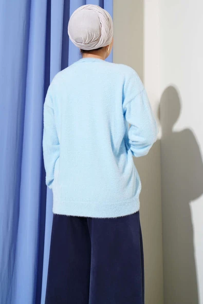 Basic Bisiklet Yaka Sakallı Kazak Mavi - Resim 3