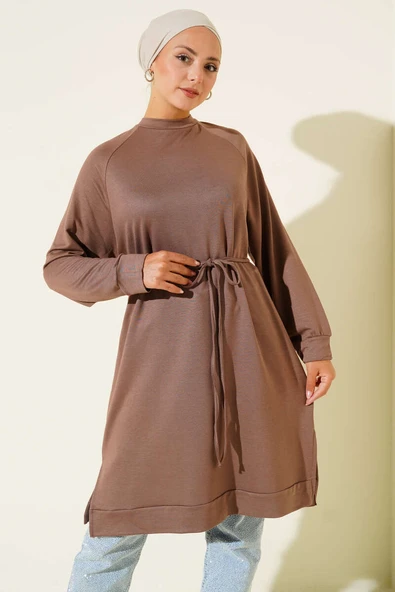 Loyşa İp Kuşaklı Uzun Tunik Vizon - Resim 2