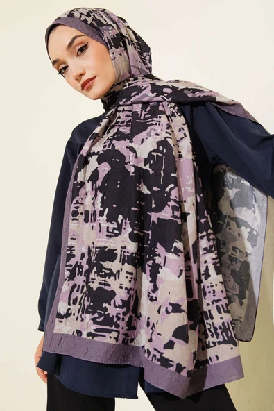 Kamuflaj Desenli Bambu Kraş Şal Koyu Vizon -08 - Resim 2