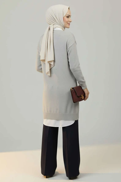 Kabartma Desen Yumoş Triko Tunik Gri - Resim 3