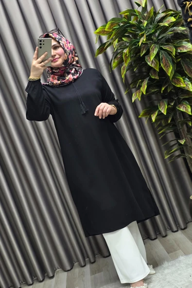 Kadın Tesettür Giyim Büyük Beden Tek Renk İpli Tunik - Resim 8