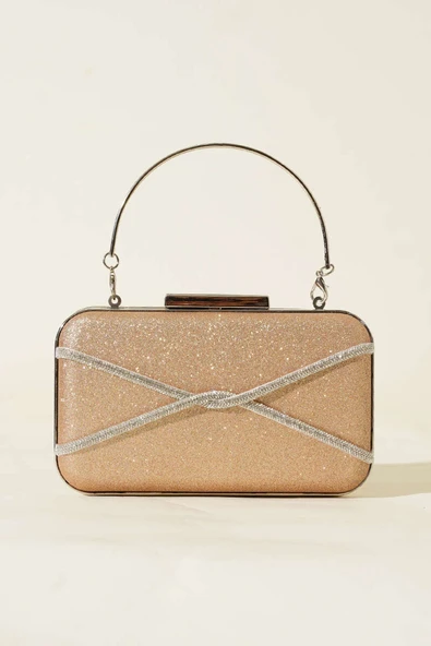 Taşlı Şeritli Abiye Çanta Bakır - Resim 2