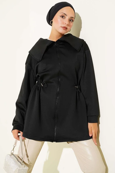 Büzgü Detaylı Fermuarlı Kap Siyah ürün görseli 1