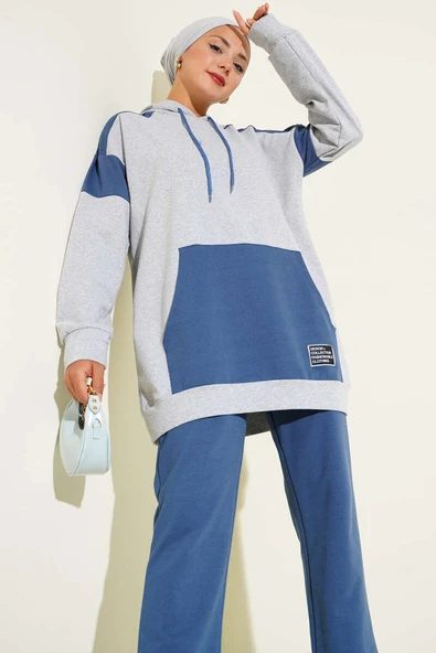 Armalı İki İpli Kapşonlu İkili Takım İndigo ürün görseli 1