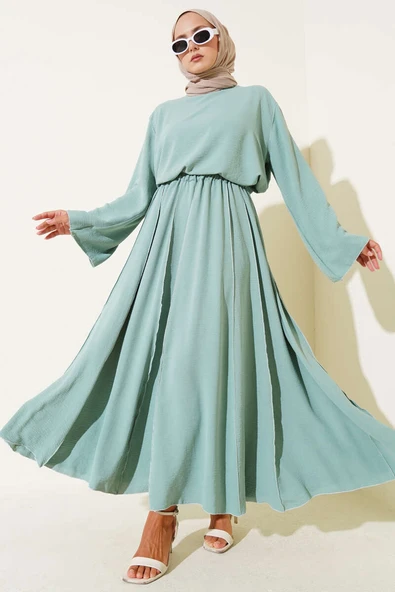 Ters Dikiş Detaylı Etekli İkili Takım Çağla Yeşili ürün görseli 1