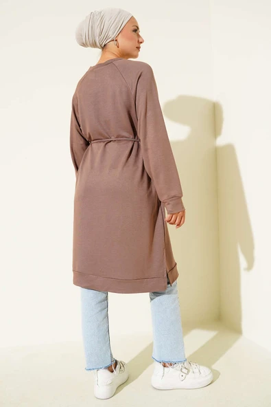 Loyşa İp Kuşaklı Uzun Tunik Vizon - Resim 3