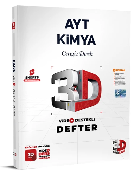 3D Yayınları Sınav Hazırlık AYT Video Destekli Defter VDD Kimya 2025 2026 Yeni Baskı Sezon ürün görseli