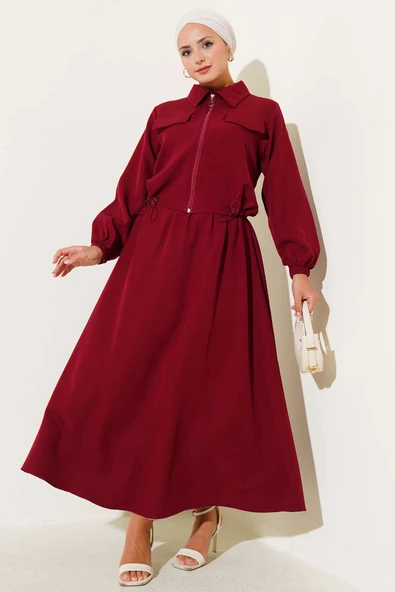 Fermuarlı Cep Kapaklı Etekli Dabıl İkili Takım Bordo ürün görseli 1