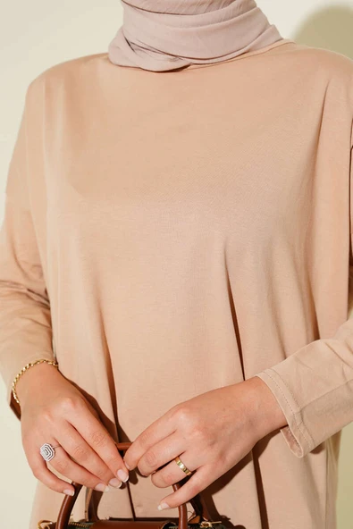 Yan Yırtmaçlı Basic Tunik Camel - Resim 4
