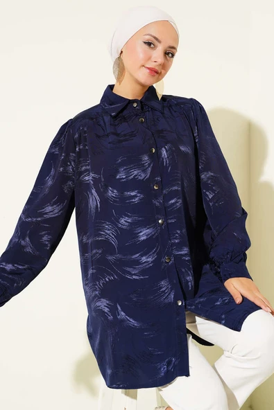Jakar Fırça Desenli Gömlek Lacivert ürün görseli 1