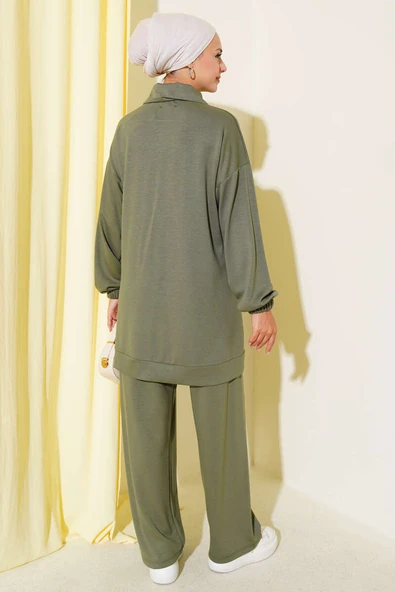 Loyşa Taş Süslemeli Fermuarlı İkili Takım Çağla Yeşili - Resim 3