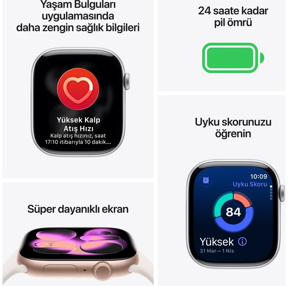 Apple Watch Seri 11  46 mm Gümüş rengi Alüminyum kasa ve Sis moru Spor kordon - S/m - Resim 4