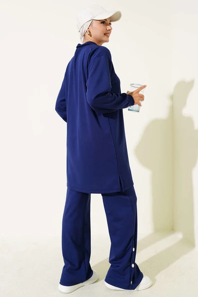 Çıtçıtlı Gömlek Yaka İkili Takım Lacivert - Resim 3