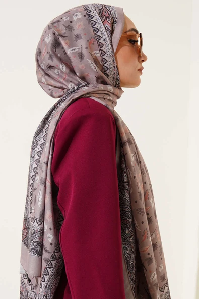 Mini Yaprak Desenli Şal Vizon - Resim 3