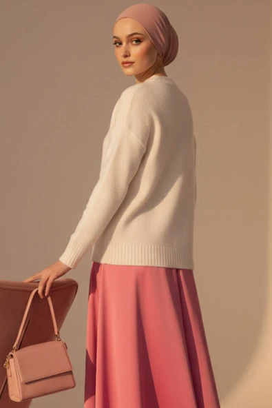 Bisiklet Yaka Yumoş Triko Kazak Beyaz - Resim 3