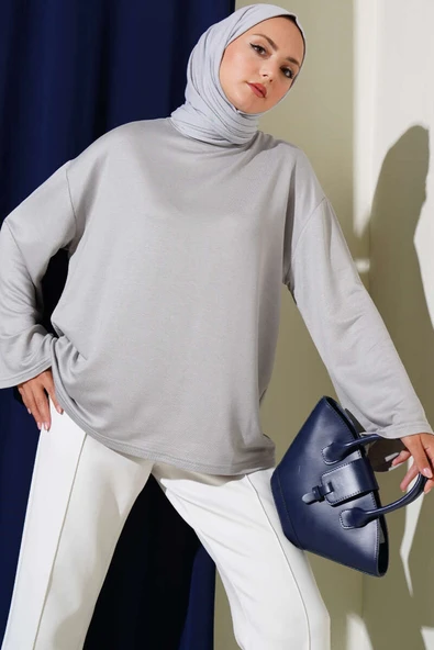 Loyşa Düşük Omuz Basic Tunik Gri ürün görseli