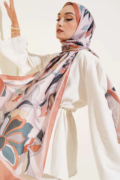 Çiçek Çizgili Soft Şal Taba ürün görseli 1