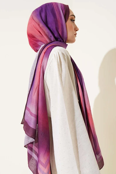 Batik Desen Bambu Kraş Şal Mürdüm - Resim 3