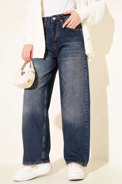 Paça Püskül Detaylı Baggy Pantolon Koyu Mavi ürün görseli 1