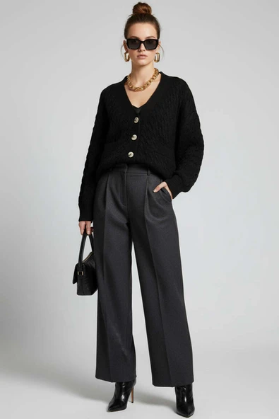 Oversize Cepli Örgü Hırka Siyah - 2