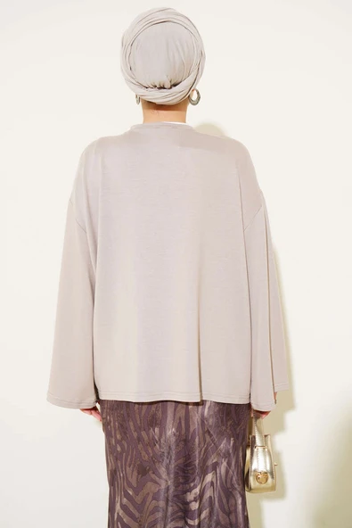 Loyşa Mini Yıldız Taşlı Bluz Bej - Resim 3