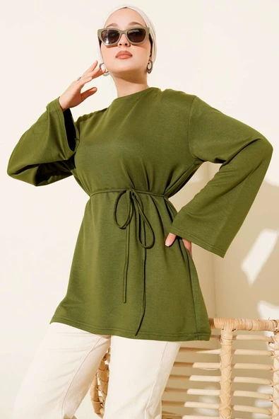 Loyşa Geniş Kollu İp Kuşaklı Tunik Haki ürün görseli 1