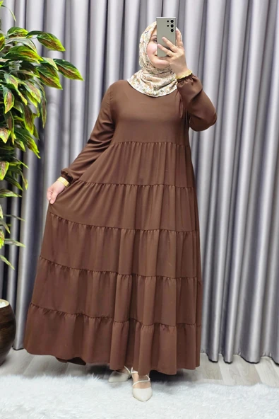 Kadın Tesettür Giyim 5 Katlı Endonezya Krebi Elbise - Resim 9