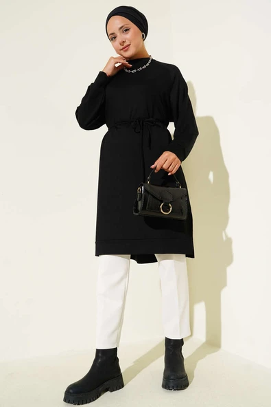 Loyşa İp Kuşaklı Uzun Tunik Siyah - Resim 2