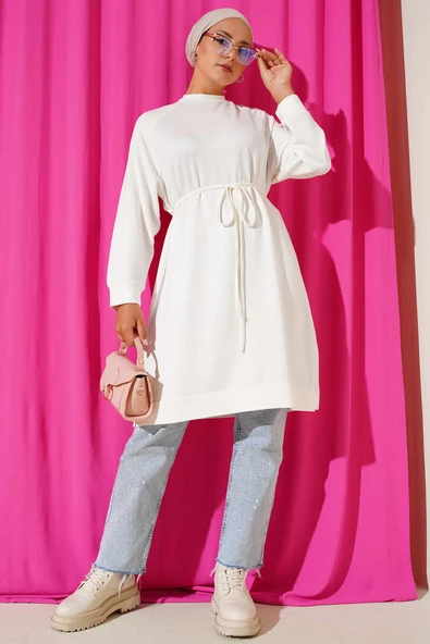Loyşa İp Kuşaklı Uzun Tunik Ekru ürün görseli