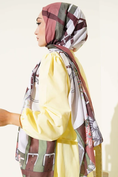 Kemer Desenli Soft Şal Soft Kahve - Resim 3