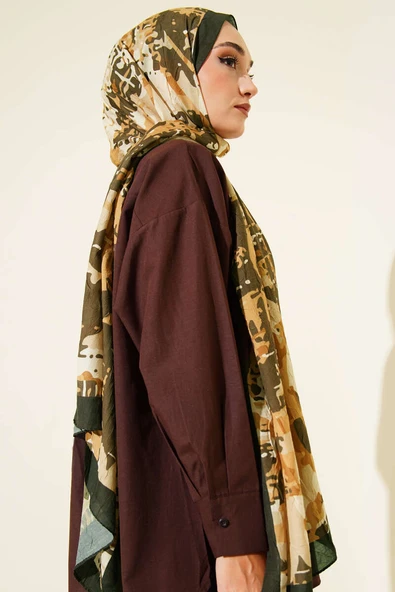 Kamuflaj Desenli Bambu Kraş Şal Haki -05 - Resim 3