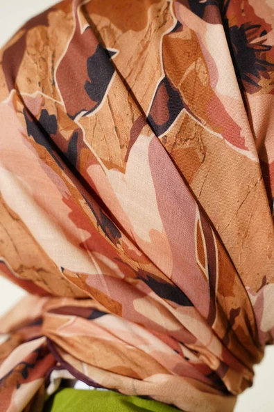 Ebruli Flowers Soft Eşarp Taba - Resim 4